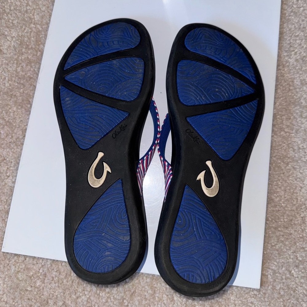Oulkai Ho’Opio Flip Flops in Red/White/Blue Stripes Women’s 9 - Picture 10 of 11